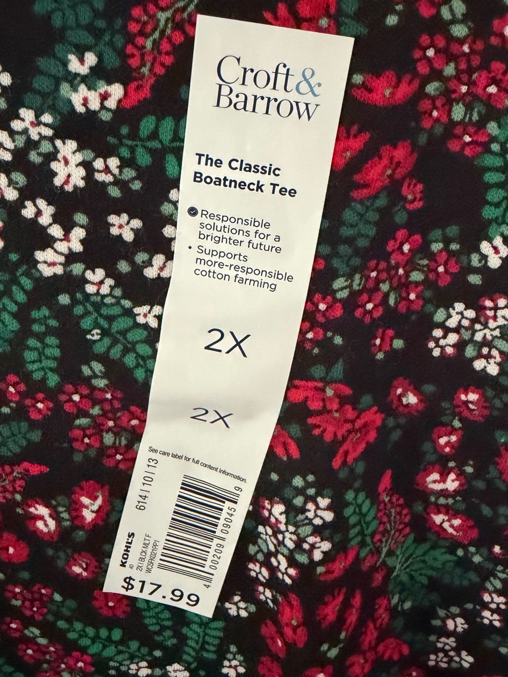 croft & barrow Black Floral Tunic with Red and Green Accents - Picture 3 of 4